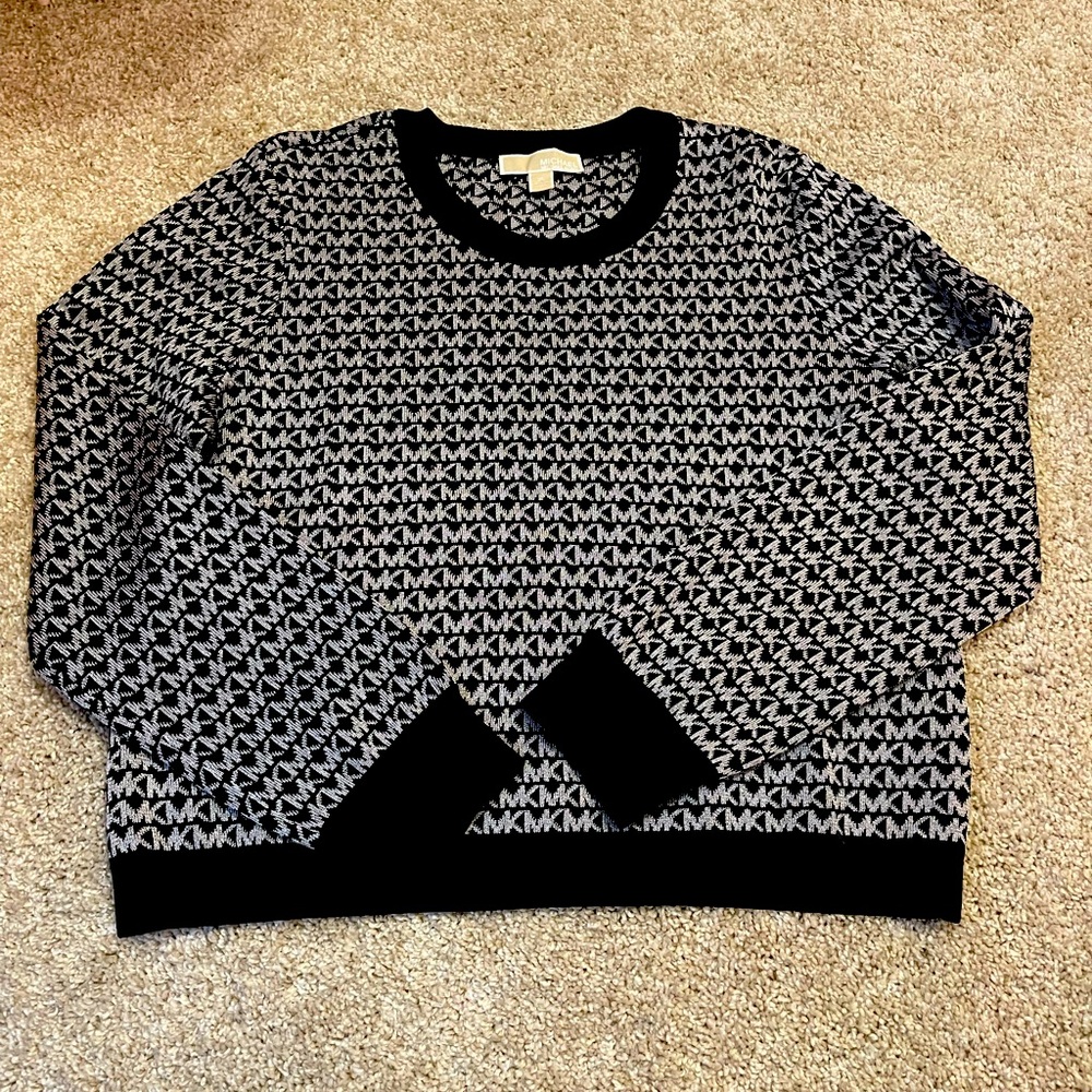Michael Kors sparkle logo knit crop long sleeve top
